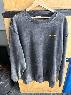 Katin Men's Washed Charcoal Crewneck with Yellow Logo XL